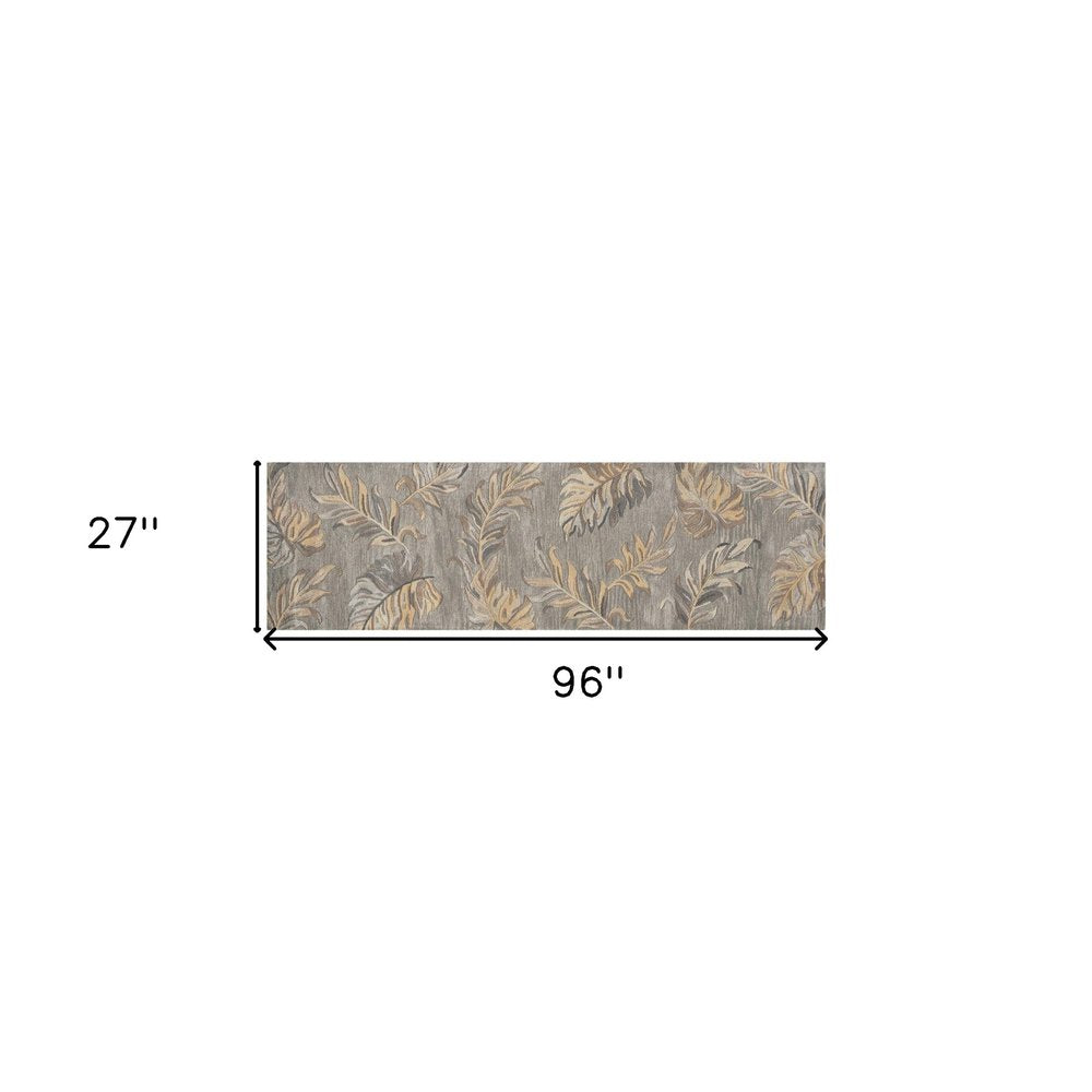 3' X 5' Gray And Taupe Wool Botanical Leaves Hand Tufted Area Rug