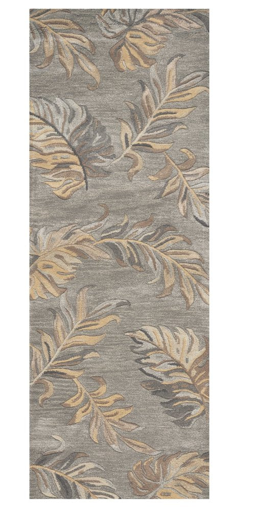 3' X 5' Gray And Taupe Wool Botanical Leaves Hand Tufted Area Rug