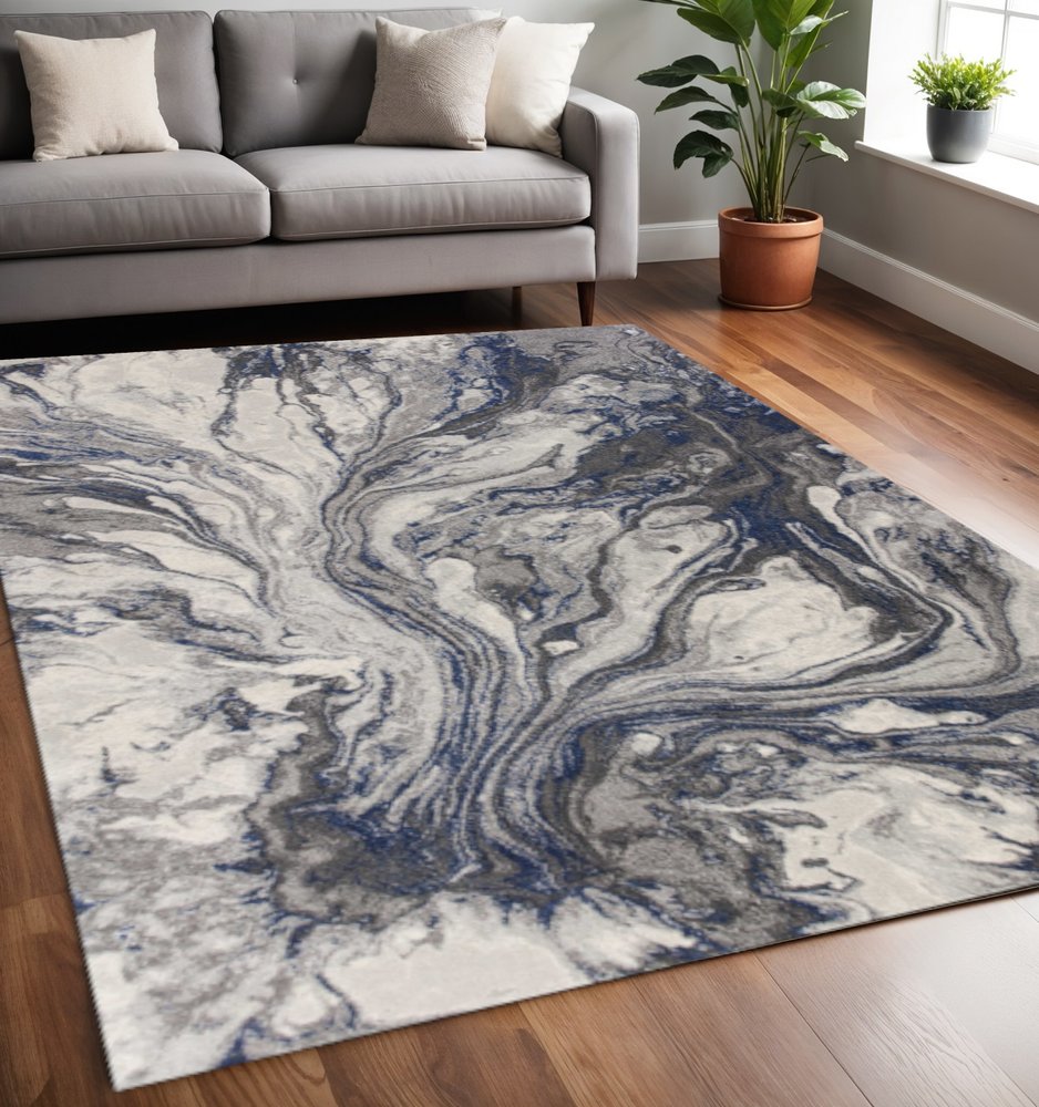 10' X 13' Blue And Gray Abstract Area Rug