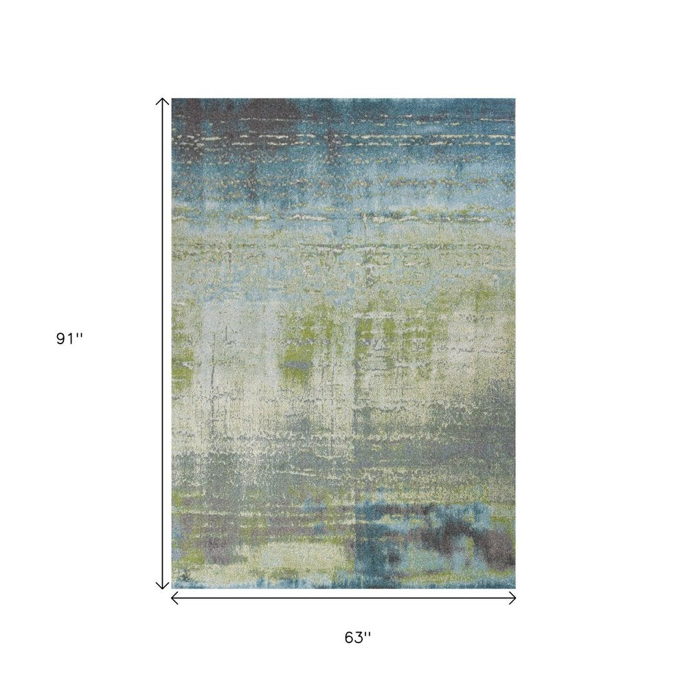 9' X 13' Blue And Green Abstract Area Rug