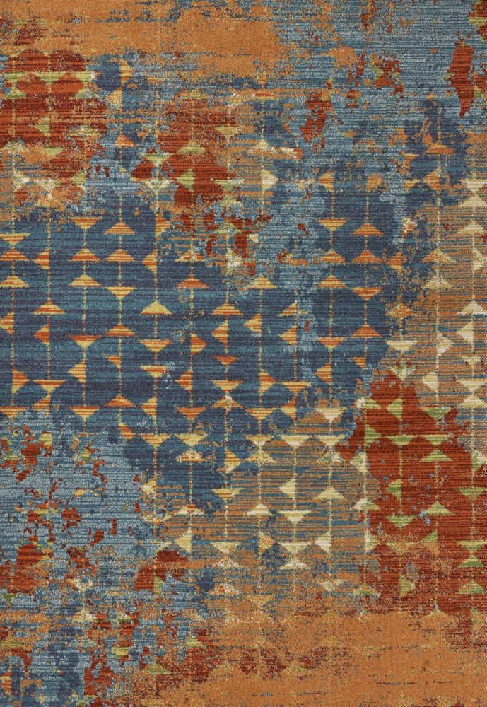 5' X 8' Blue Red And Orange Abstract Area Rug