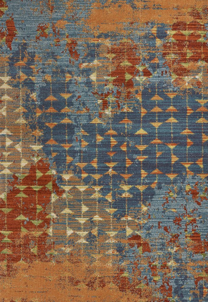5' X 8' Blue Red And Orange Abstract Area Rug