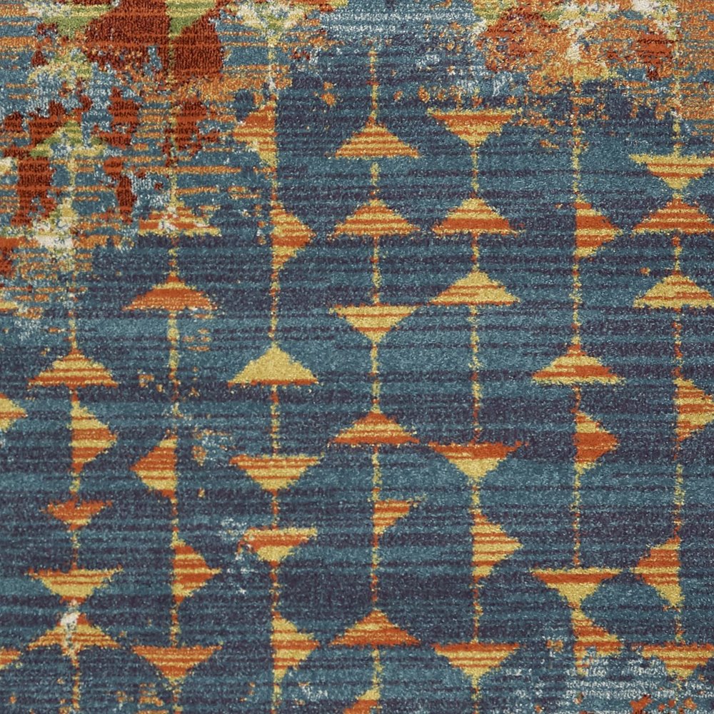 5' X 8' Blue Red And Orange Abstract Area Rug
