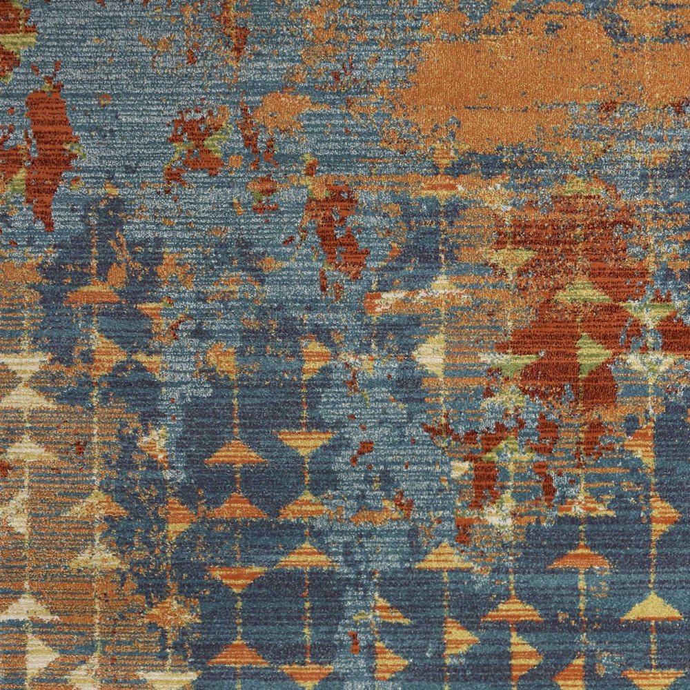 5' X 8' Blue Red And Orange Abstract Area Rug