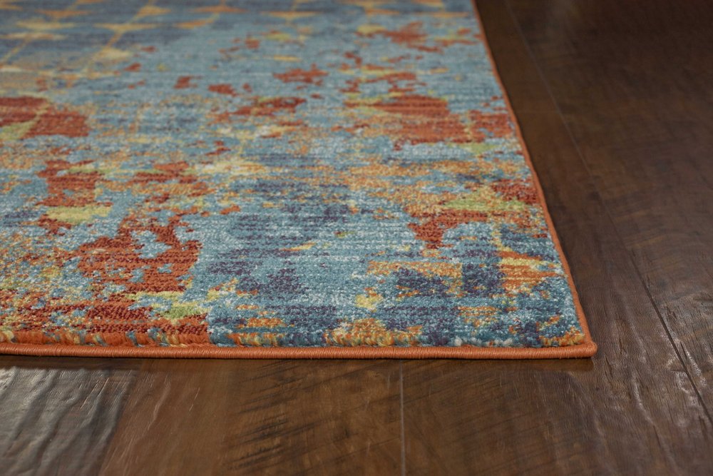 5' X 8' Blue Red And Orange Abstract Area Rug