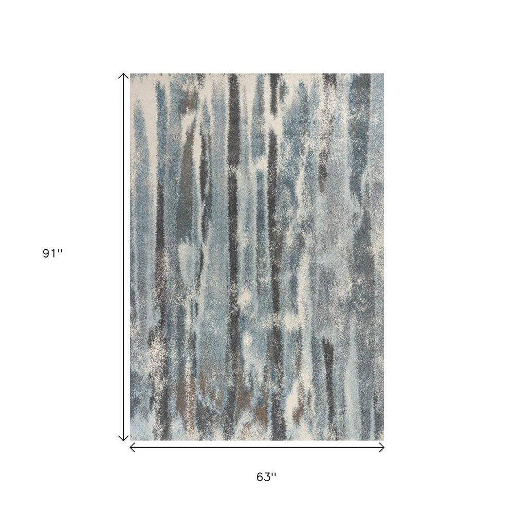 9' X 13' Teal Blue And White Abstract Area Rug