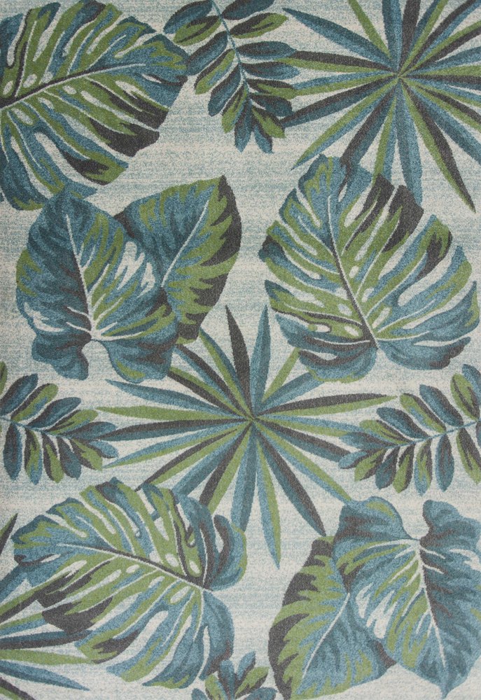3' X 5' Beige Teal And Green Tropical Botanical Area Rug