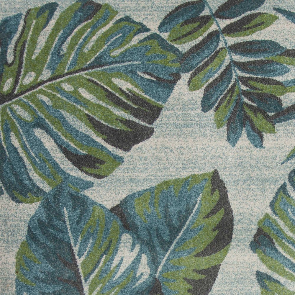 3' X 5' Beige Teal And Green Tropical Botanical Area Rug