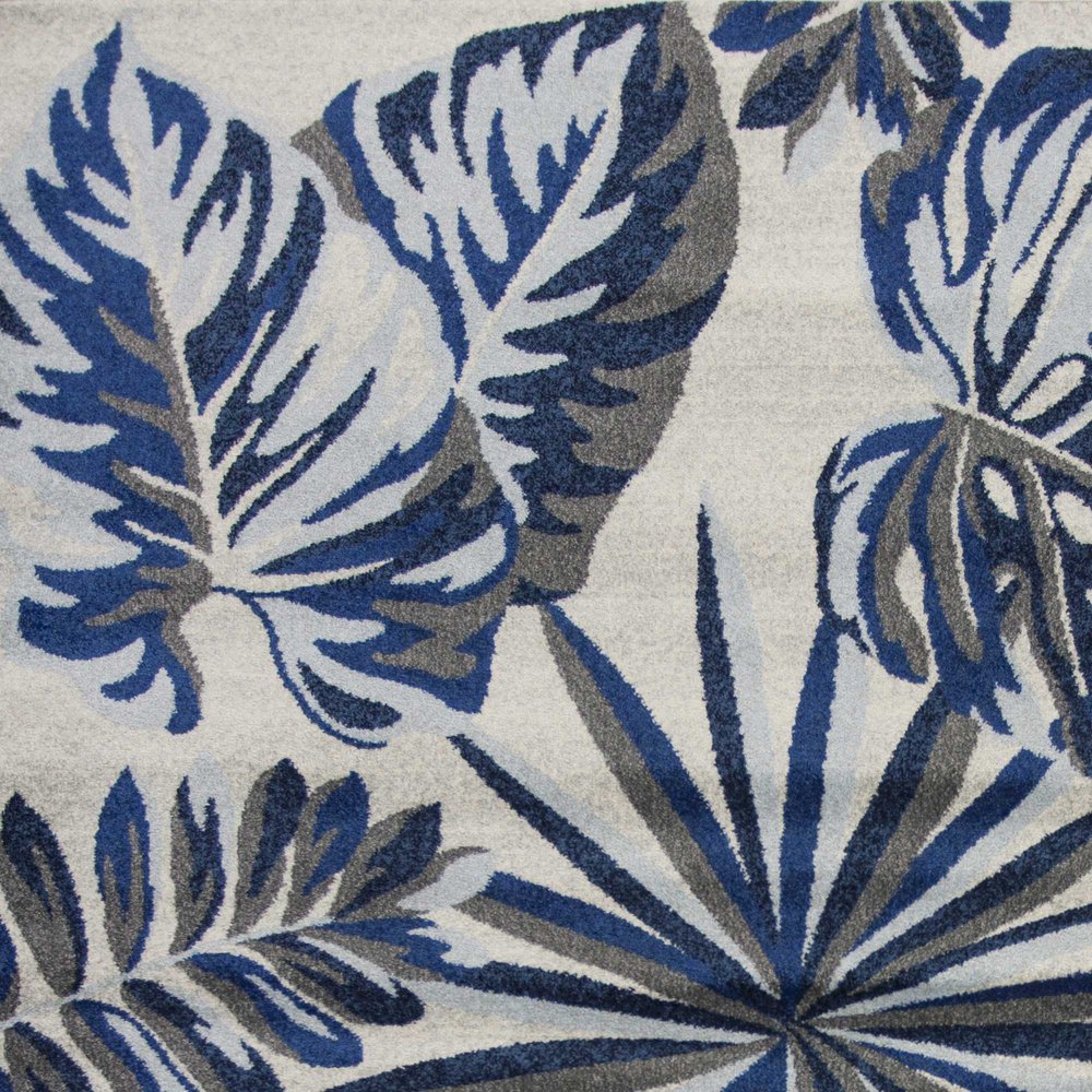 8' X 11' Blue And Gray Botanical Leaves Area Rug