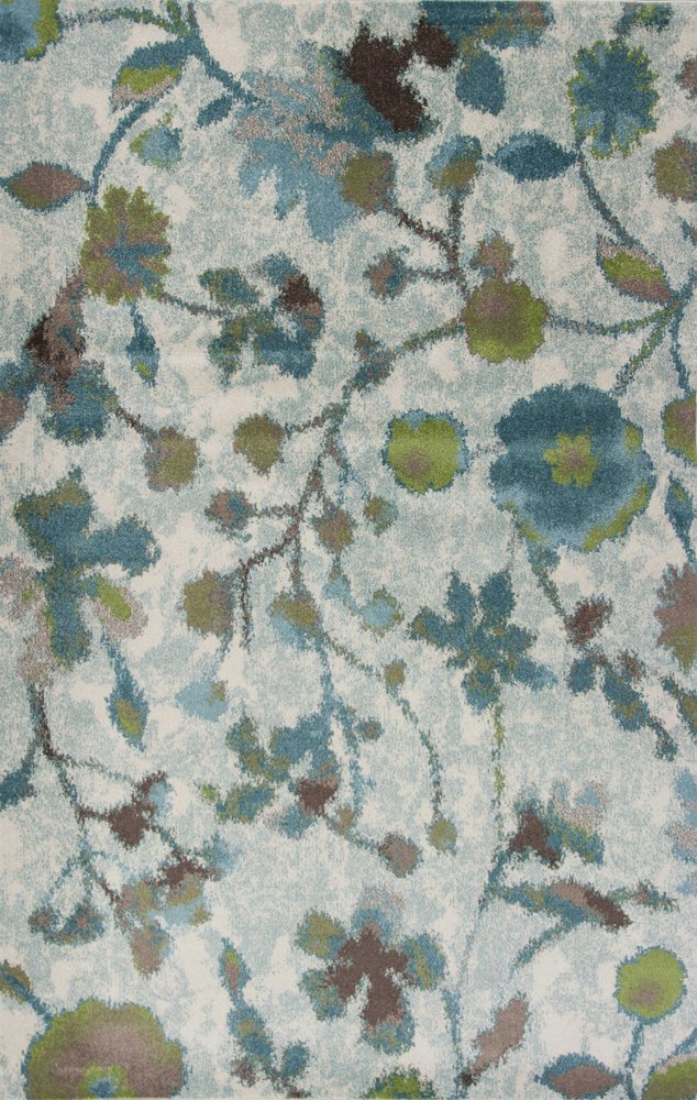 5' X 8' Teal Blue Green And White Floral Vines Area Rug