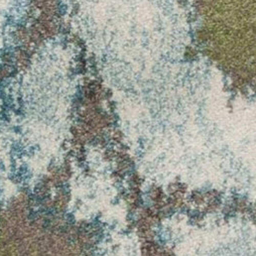 5' X 8' Teal Blue Green And White Floral Vines Area Rug