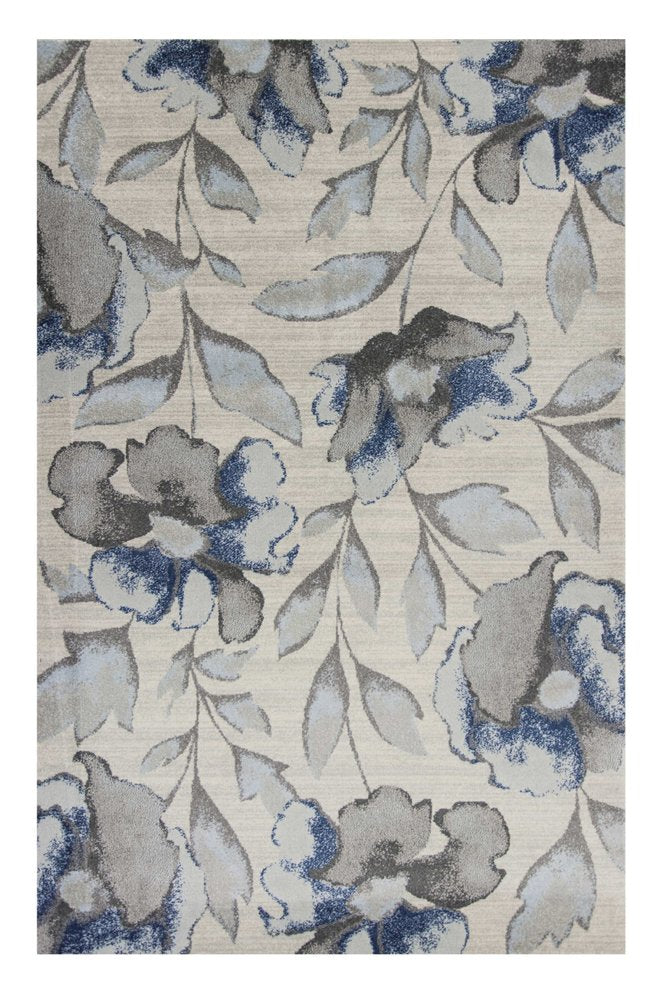 9' X 13' Ivory Blue And Gray Floral Vines Area Rug