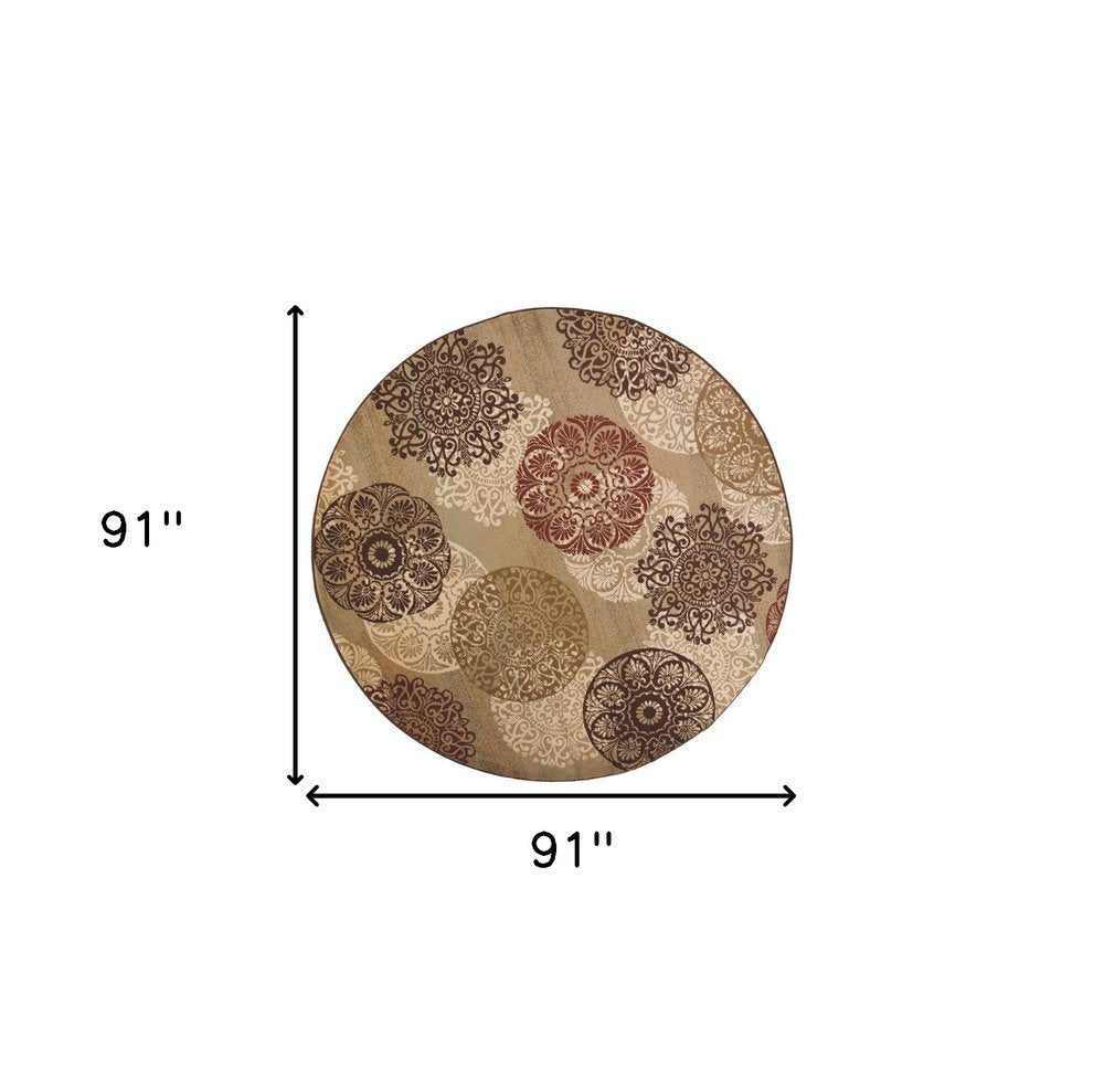 5' X 8' Sage Brown And Ivory Floral Medallion Area Rug