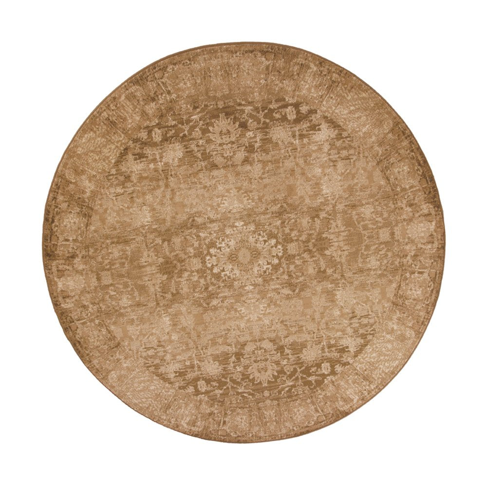 8' Beige And Tan Floral Medallion Distressed Round Rug