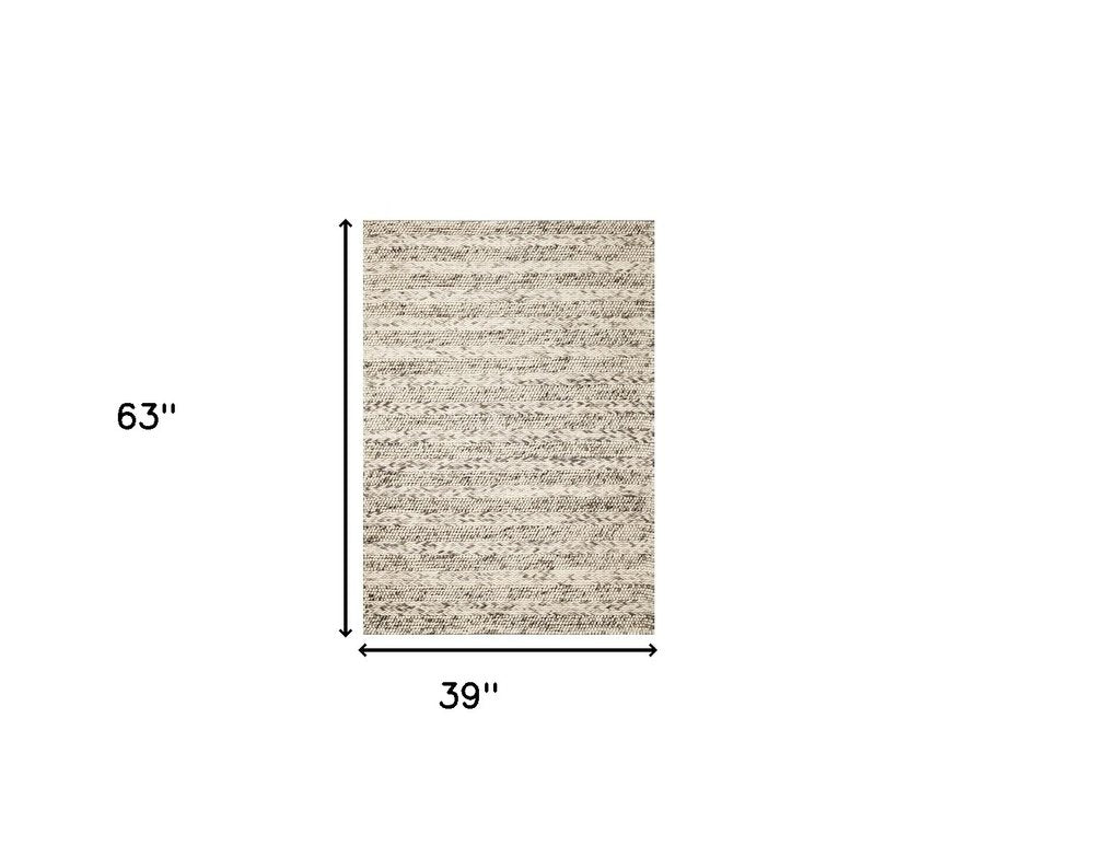 5' X 7' Gray And Ivory Wool Striped Hand Woven Area Rug