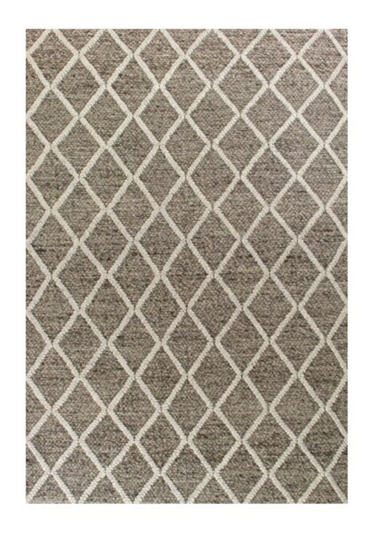 5' X 7' Dark Gray and Ivory Wool Diamond Hand Woven Berber Area Rug