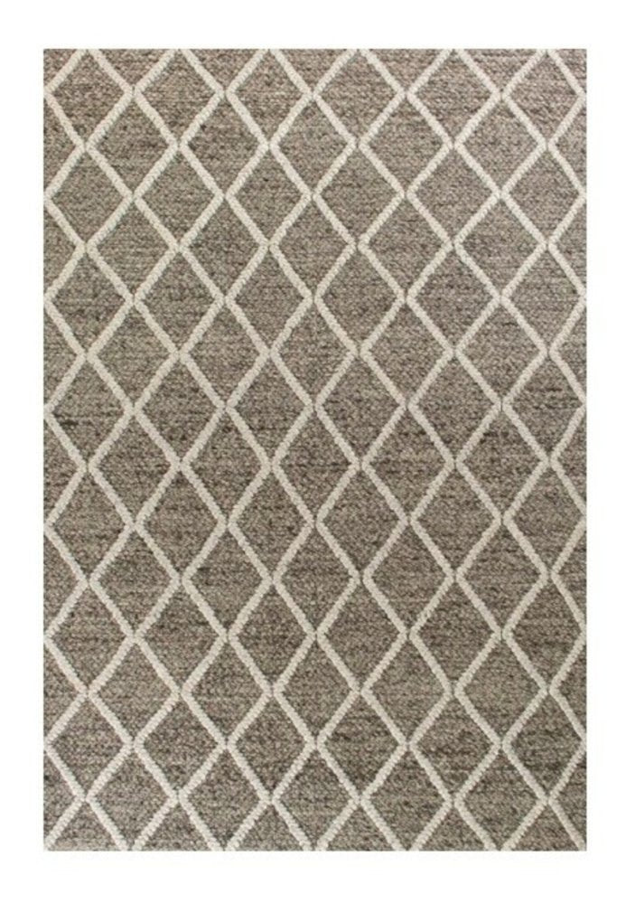 5' X 7' Dark Gray and Ivory Wool Diamond Hand Woven Berber Area Rug