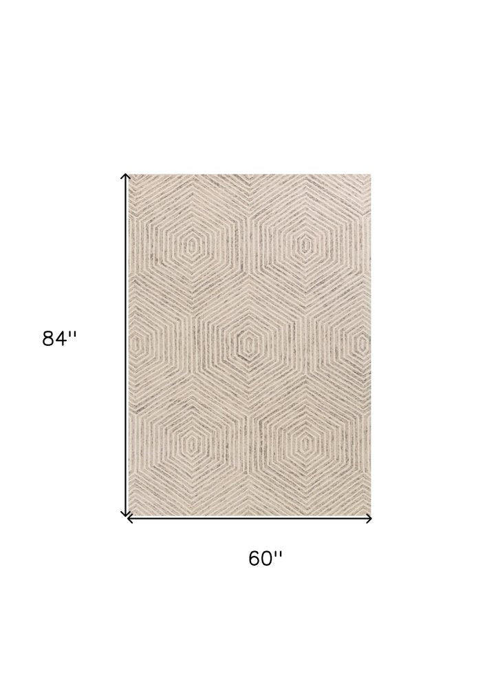 2' X 4' Sand And Beige Wool Geometric Hand Tufted Area Rug