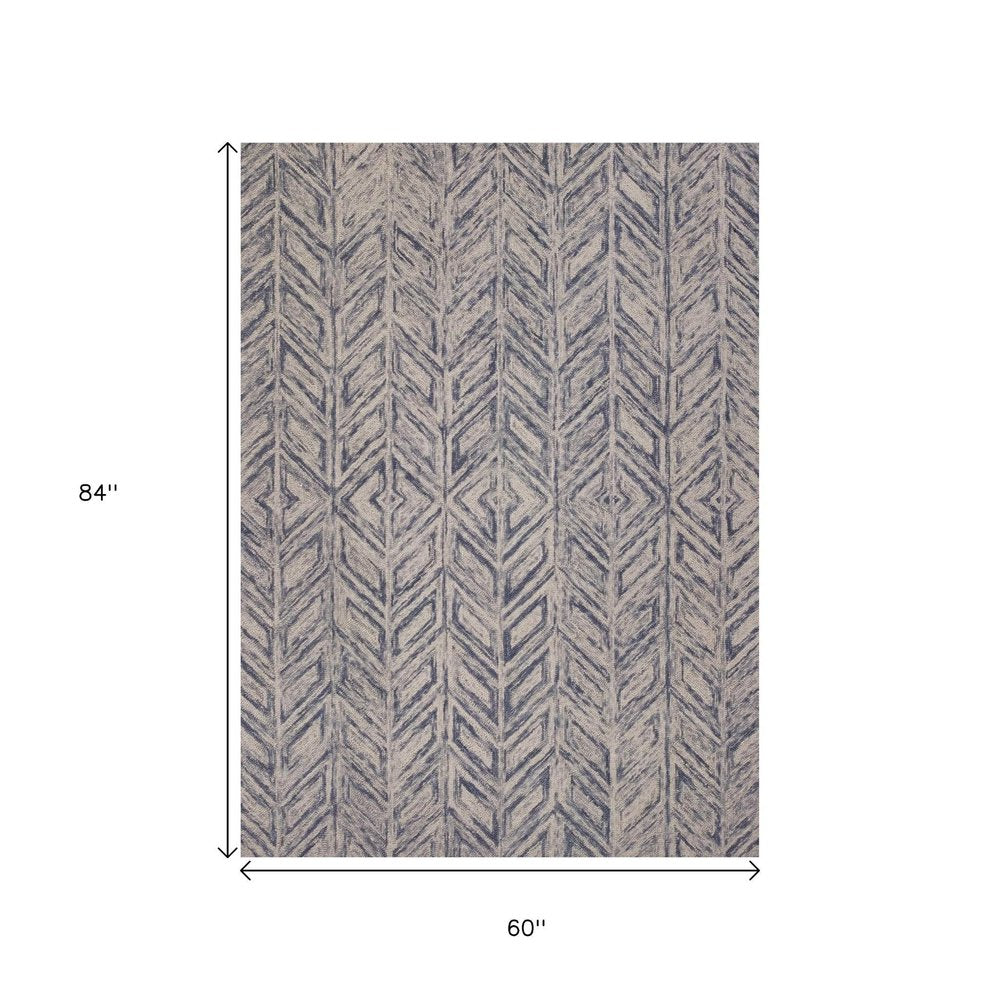 2' X 4' Blue And Beige Wool Chevron Hand Tufted Area Rug