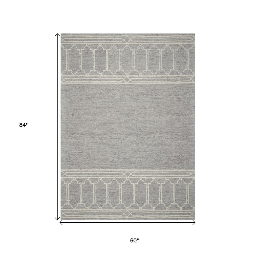 3' X 5' Gray And Ivory Wool Geometric Hand Tufted Area Rug