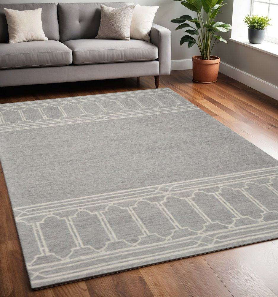 3' X 5' Gray And Ivory Wool Geometric Hand Tufted Area Rug