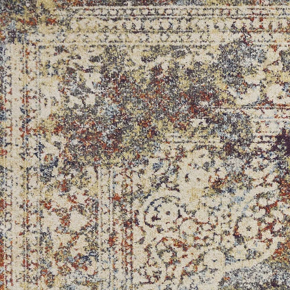 5' X 8' Ivory Blue And Orange Medallion Area Rug