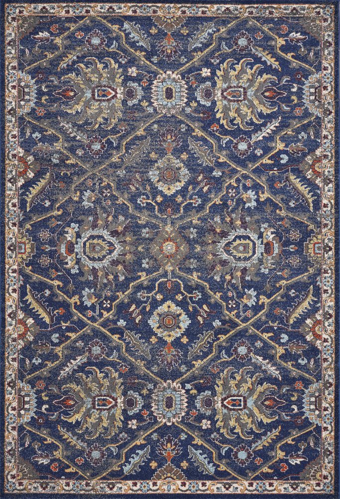 5' X 8' Royal Blue Gold And Gray Medallion Area Rug