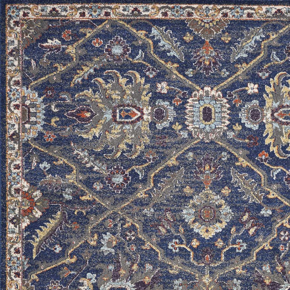 5' X 8' Royal Blue Gold And Gray Medallion Area Rug