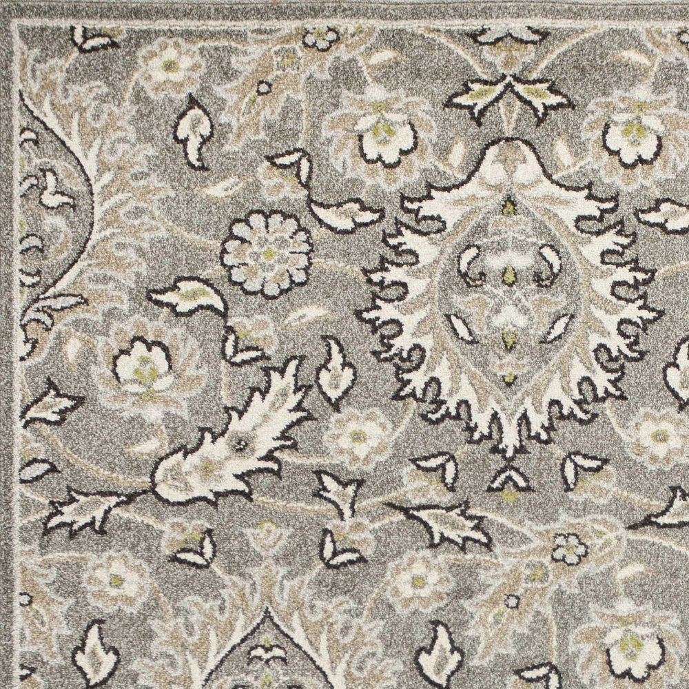 2' X 4' Gray And Ivory Floral Medallion Area Rug