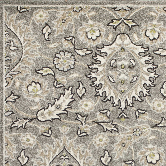 2' X 4' Gray And Ivory Floral Medallion Area Rug