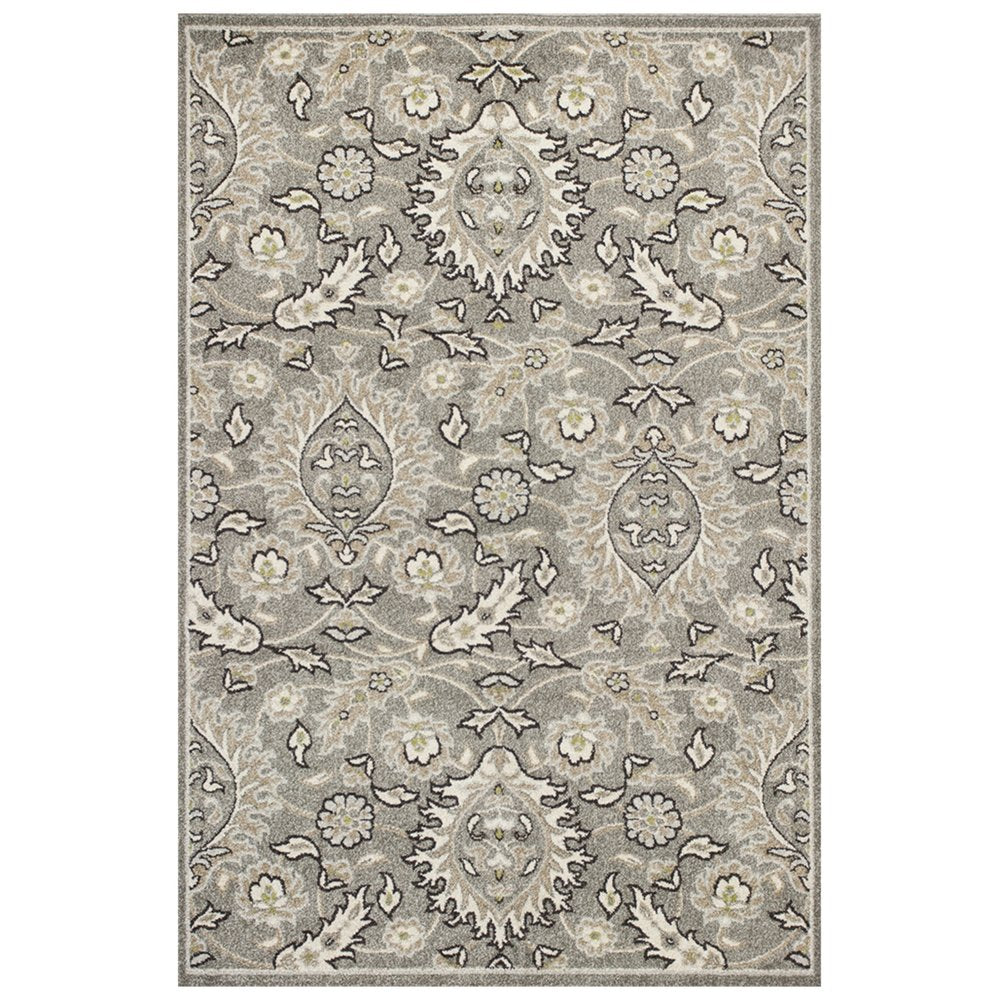 2' X 4' Gray And Ivory Floral Medallion Area Rug