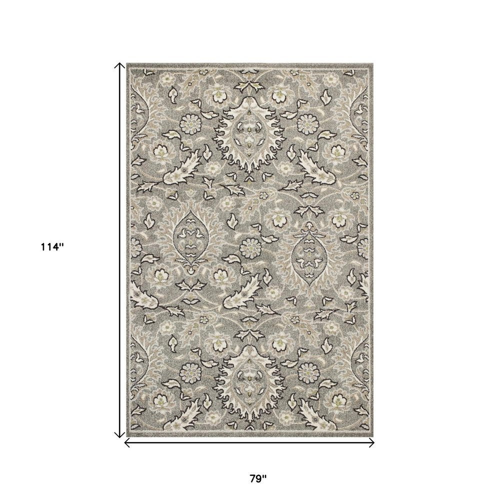 2' X 4' Gray And Ivory Floral Medallion Area Rug