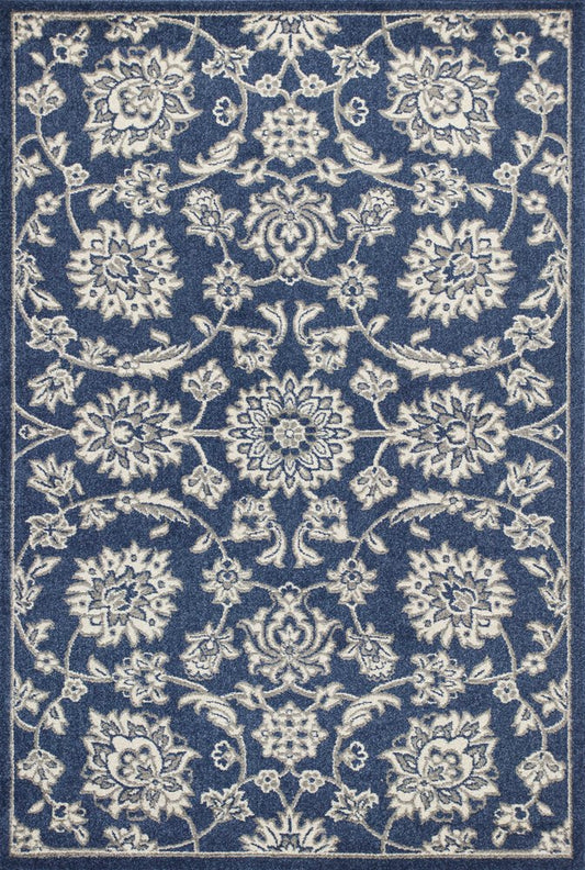 2' X 3' Blue And Ivory Floral Medallion Area Rug