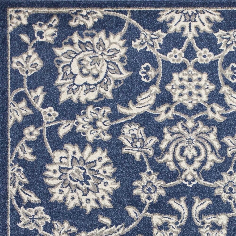 2' X 3' Blue And Ivory Floral Medallion Area Rug