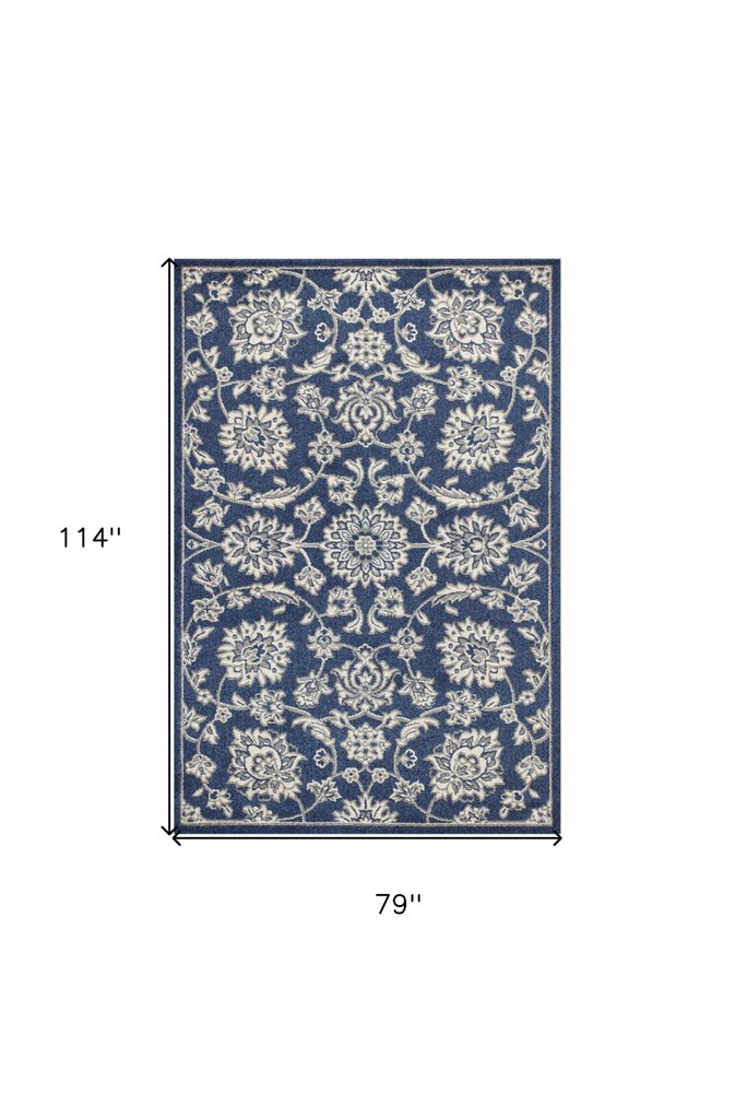2' X 3' Blue And Ivory Floral Medallion Area Rug