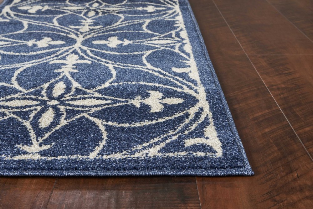 2' X 3' Blue And Ivory Floral Medallion Area Rug