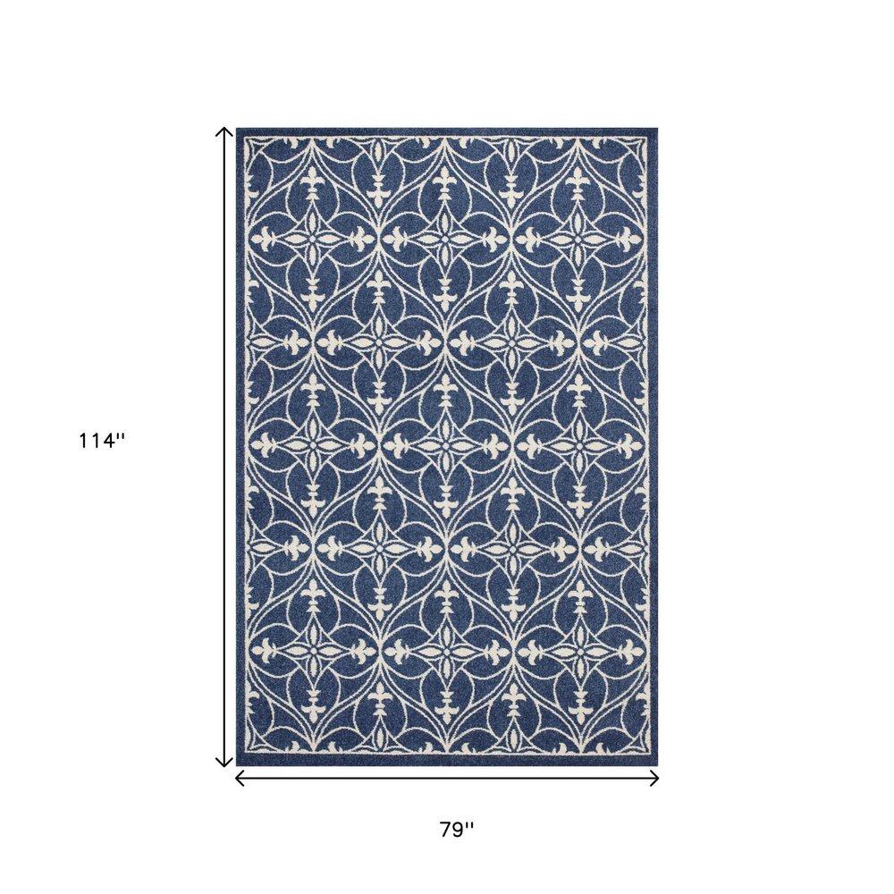 2' X 3' Blue And Ivory Floral Medallion Area Rug
