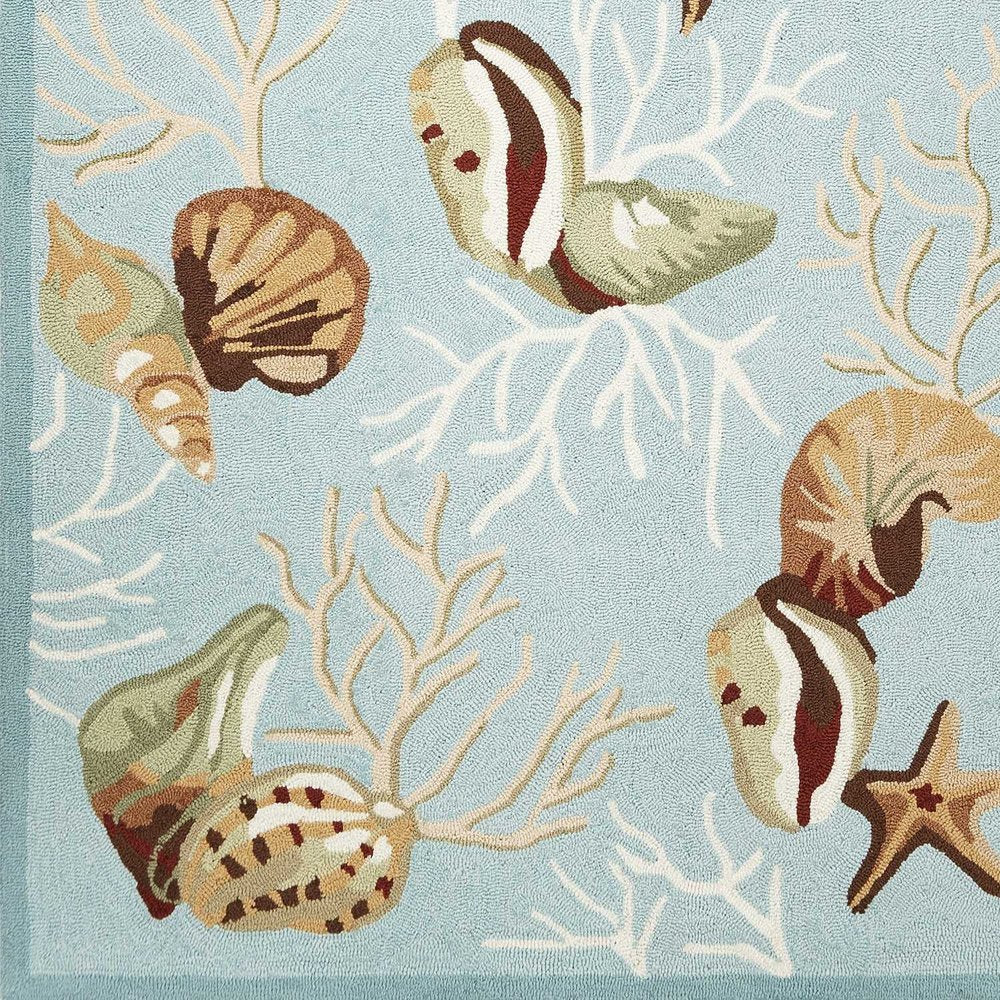 2' X 4' Blue Beige And Green Seashell and Coral Hand Tufted Area Rug