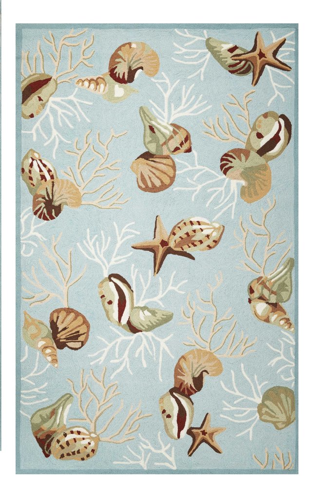 2' X 4' Blue Beige And Green Seashell and Coral Hand Tufted Area Rug