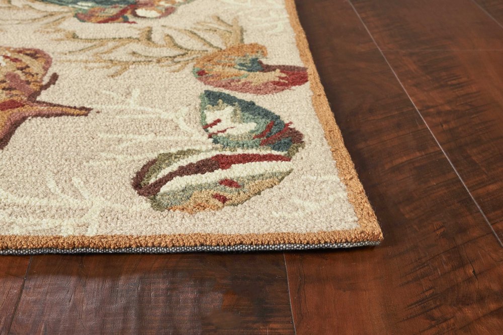 2' X 3' Beige Green And Brown Seashell and Coral Hand Tufted Area Rug