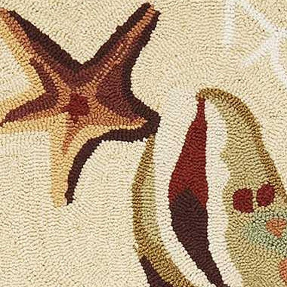 2' X 3' Beige Green And Brown Seashell and Coral Hand Tufted Area Rug