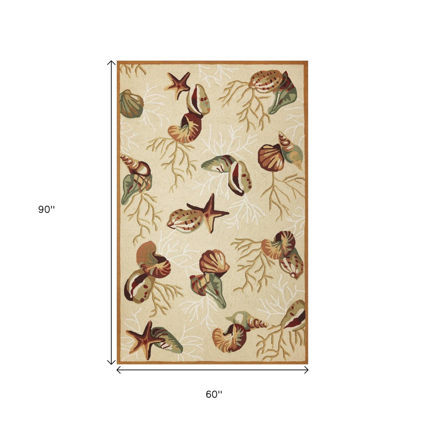 2' X 3' Beige Green And Brown Seashell and Coral Hand Tufted Area Rug