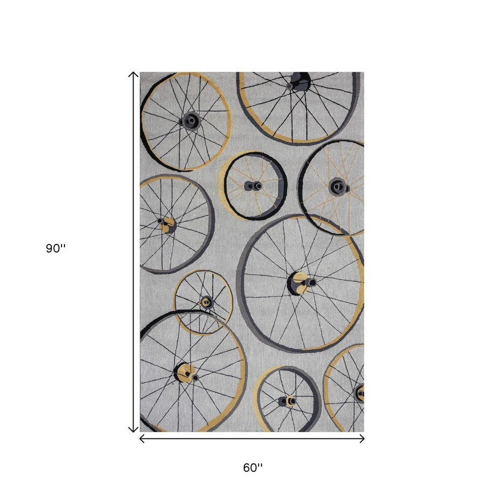 7' Gray Black And Yellow Abstract Geometric Hand Tufted Runner Rug