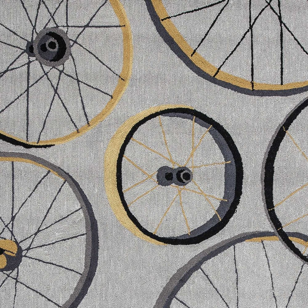 7' Gray Black And Yellow Abstract Geometric Hand Tufted Runner Rug