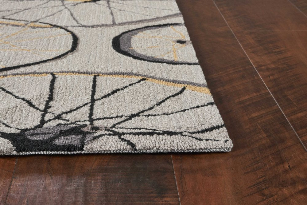 7' Gray Black And Yellow Abstract Geometric Hand Tufted Runner Rug
