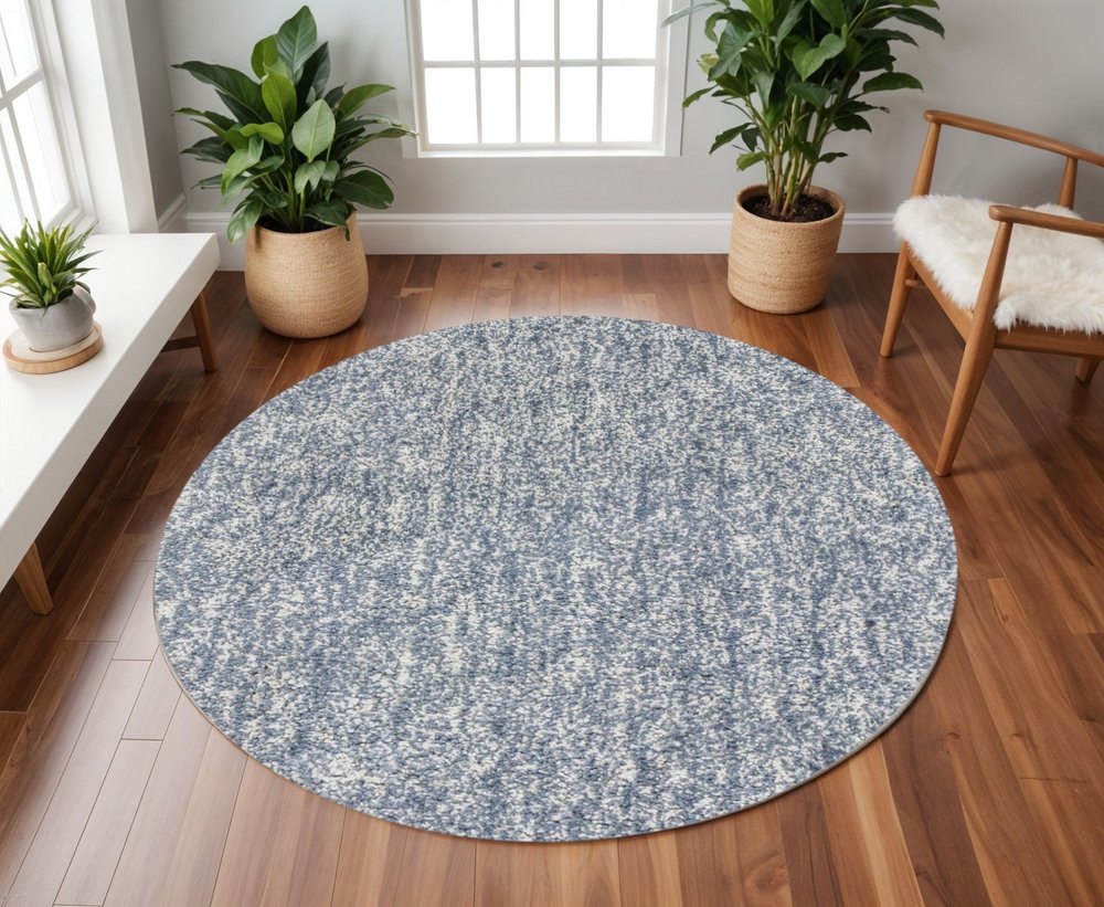 5' X 7' Slate Blue And Ivory Abstract Shag Hand Woven Area Rug