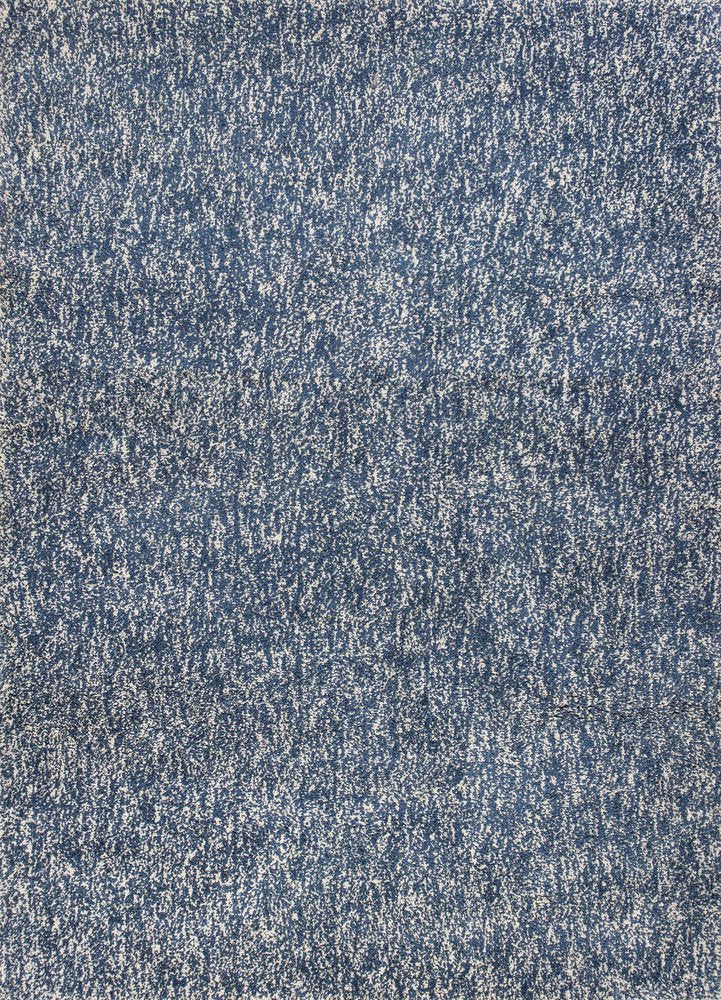 8' X 11' Indigo And Ivory Abstract Shag Hand Woven Area Rug