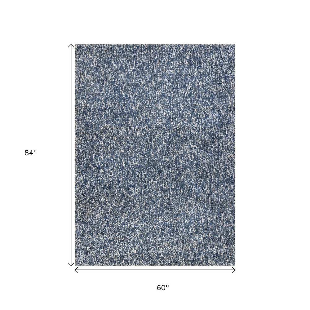 8' X 11' Indigo And Ivory Abstract Shag Hand Woven Area Rug