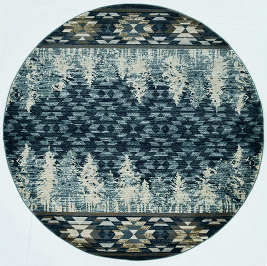 7' Slate Blue Woodland Lodge Runner Rug
