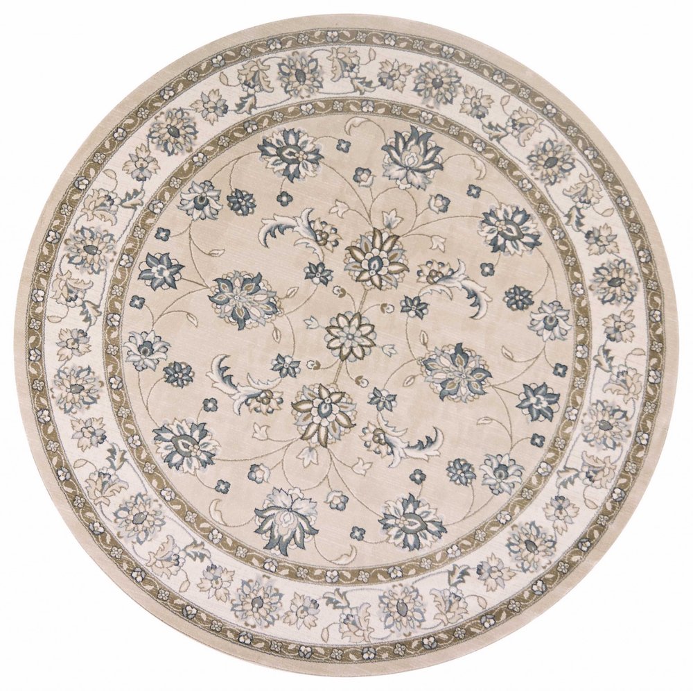 5' X 8' Beige And Ivory Floral Medallion Area Rug